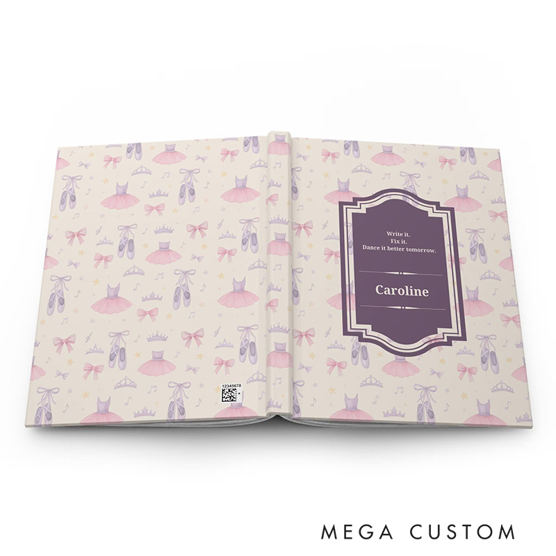 Personalized A5 Ballet Pattern Hardcover Journal Custom Ballerina Notebook Choreography Studio Dancer Gift Recital or Team Gift for Ballerinas