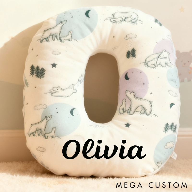 Personalized Graphic 3D Print 26 Letters Polar Bear Family Pillow Special Family Gift with Custom Name Design