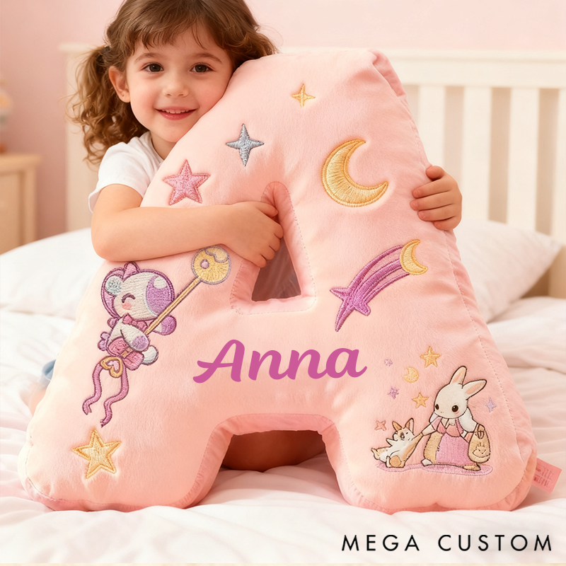 Personalized Graphic 3D 26 Letters Pink Bunny Family Pillow Special Family Gift  with Custom Name Design