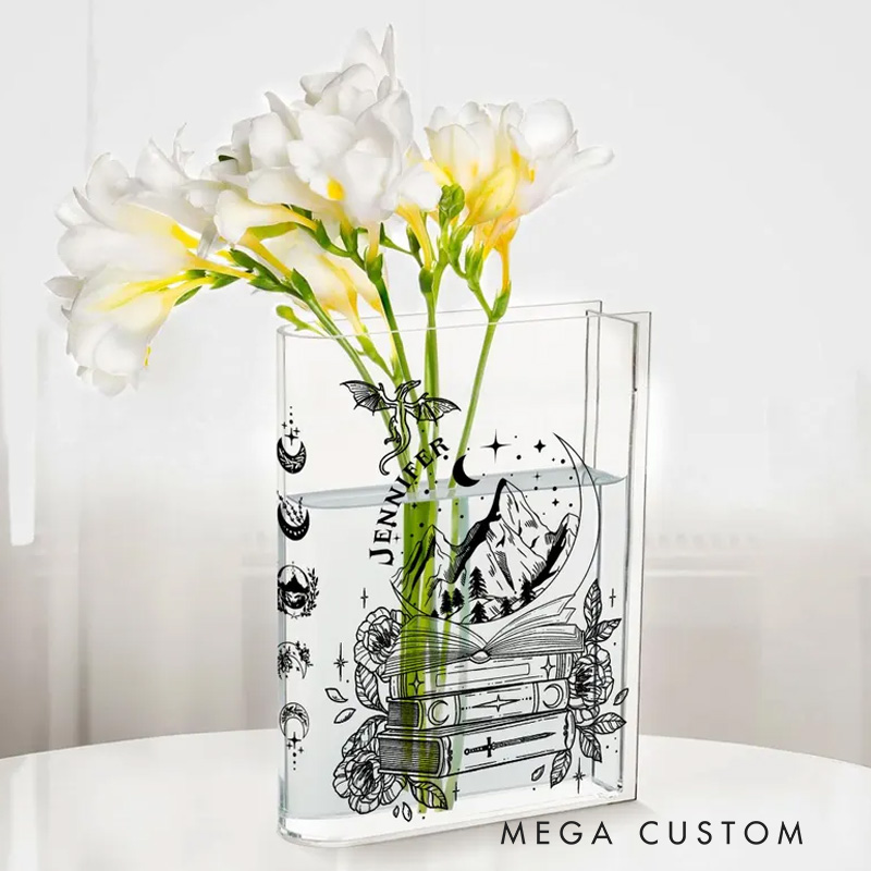 Personalized Dragon Book Vase Floral Acrylic Book Vase with Name Floral Bookshelf Vase Gift for Librarians Book Lovers Reader Bookish