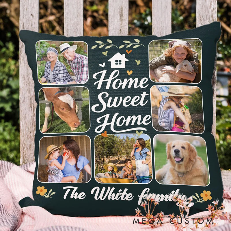 Personalized Home Sweet Home 7 Photos Soft Throw Pillow Cover with Text Home Decor Housewarming Gift for Family