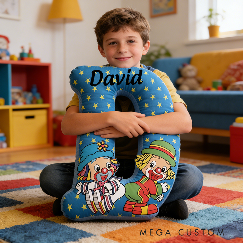Personalized Clown Themed Custom Letter and Name Boy and Girl Gift Pillow Soft Decorative Graphic 3D Print Pillow for Kids