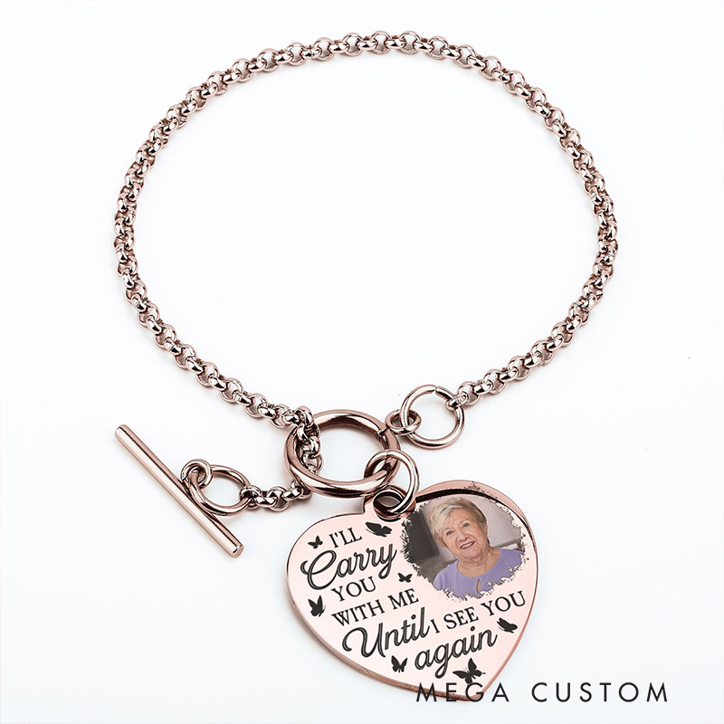 Personalized Photo Heart Bracelet I'll Carry You With Me  Memorial Jewelry for Loss of Loved One