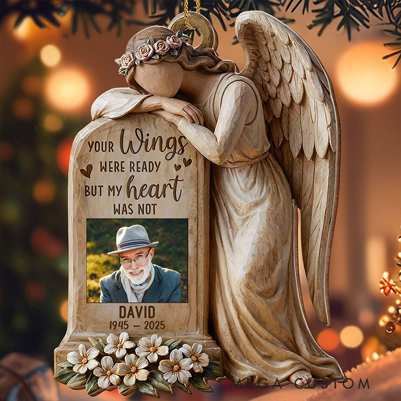 Personalized Wood Ornament Your Wings Were Ready But My Heart Was Not Angel Ornament 3D Effect Remembrance Gift for Family