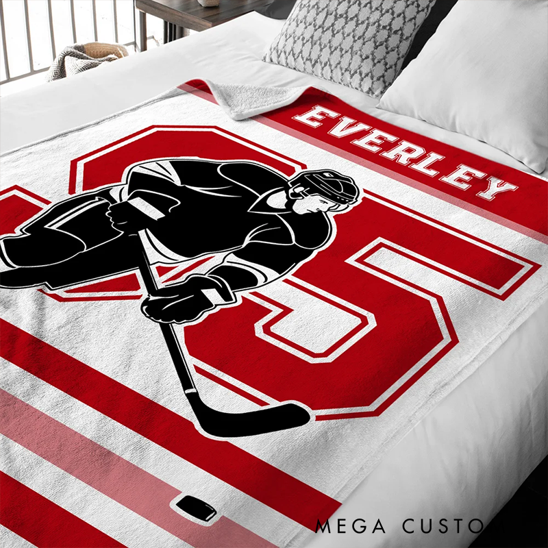 Personalized Ice Hockey Blanket with Custom Name and Number Design