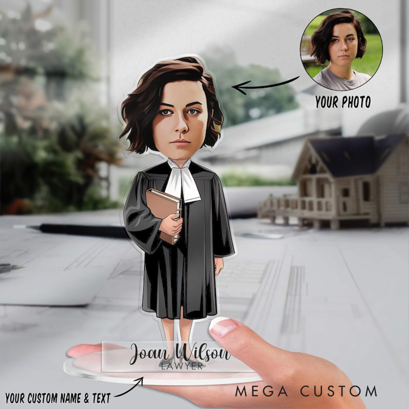 Personalized Lawyer Acrylic Figurine Custom Cartoon Portrait Desk Nameplate Office Worker Caricature Plaque Gift For Colleague Boss Or Graduation