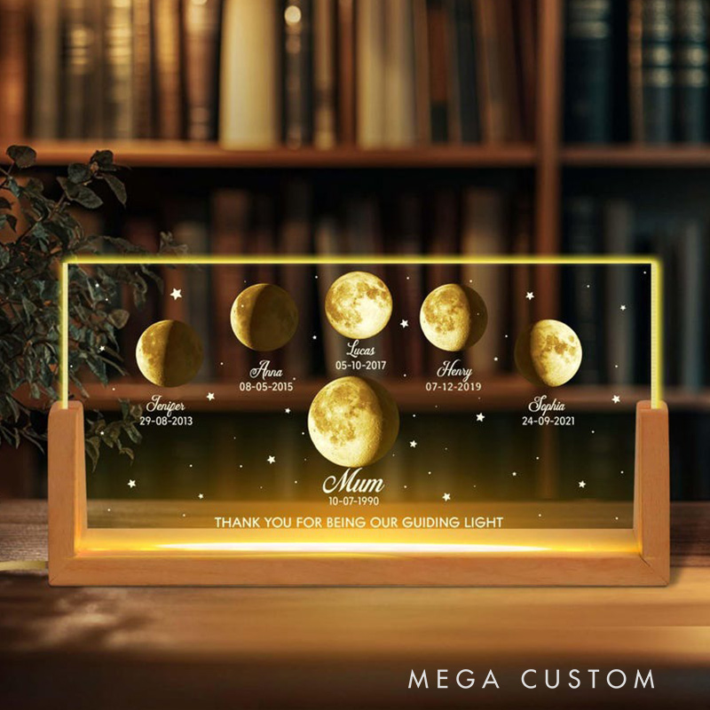 Personalized Moons Phase with Kids Names Custom Moons Phase LED Night Light Mother’s Day Gifts Gift for Mama