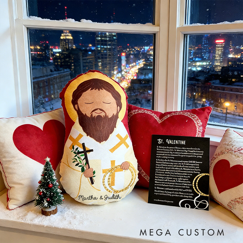Personalized St. Valentine Snuggly Saints Doll with Custom Names Home Decor Orthodox Gift for Kids Valentine's Day Gift for Couple Graphic 3D Print