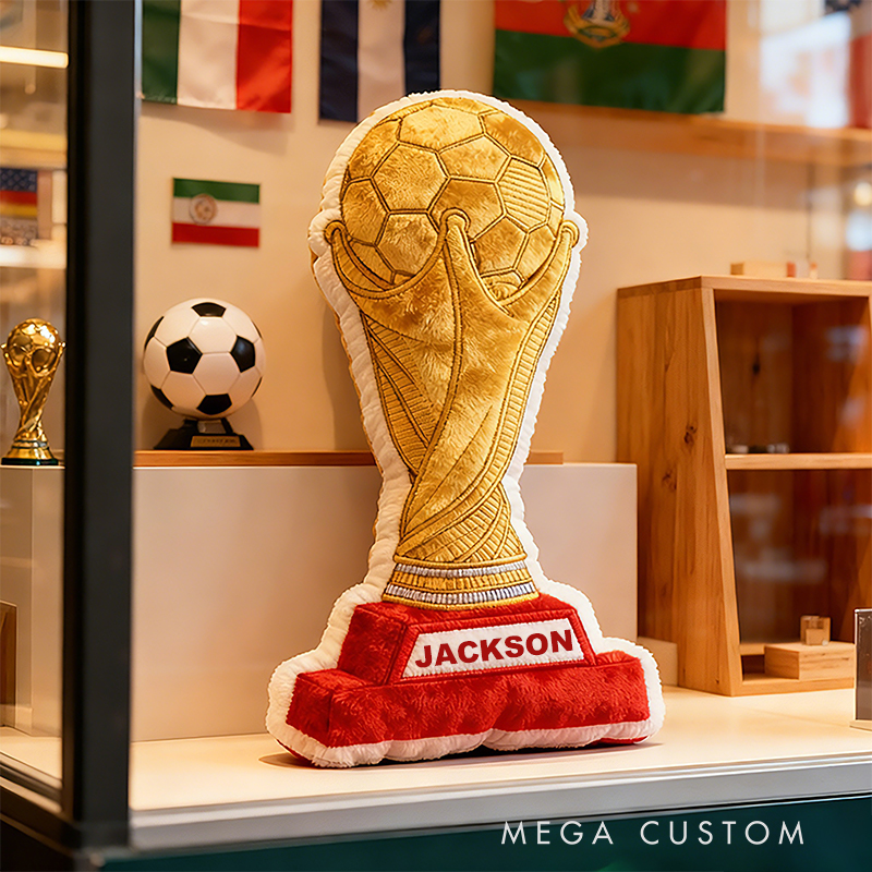 Personalized Graphic3DPrint Soccer Golden Trophy Pillow with Custom Name for Champions Graphic 3D Print