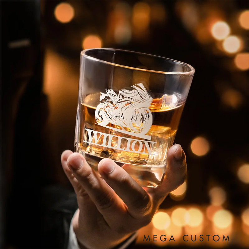 Personalized Motorcycle Gifts Custom Engraved Whiskey Decanter and Glass Set with Name Wooden Box for Biker and Whiskey Lovers