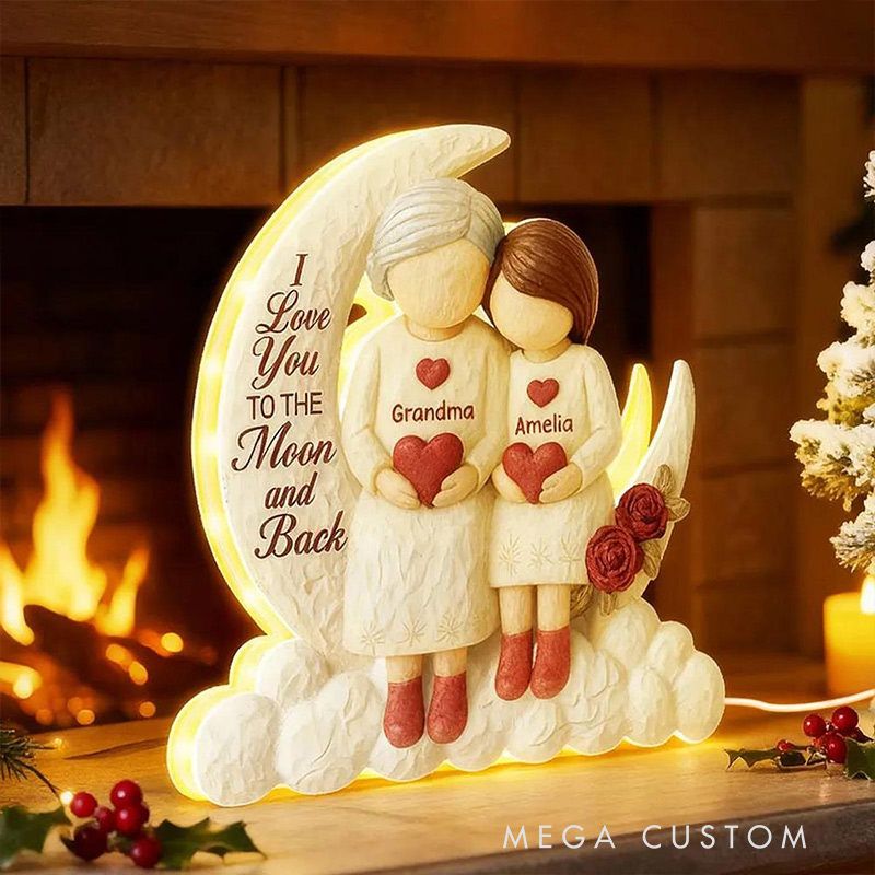 Personalized Moon Light Box for Grandma and Grandkid I Love You to the Moon and Back Glow Lamp Custom Grandma Gift Birthday Gifts Night Light Decor