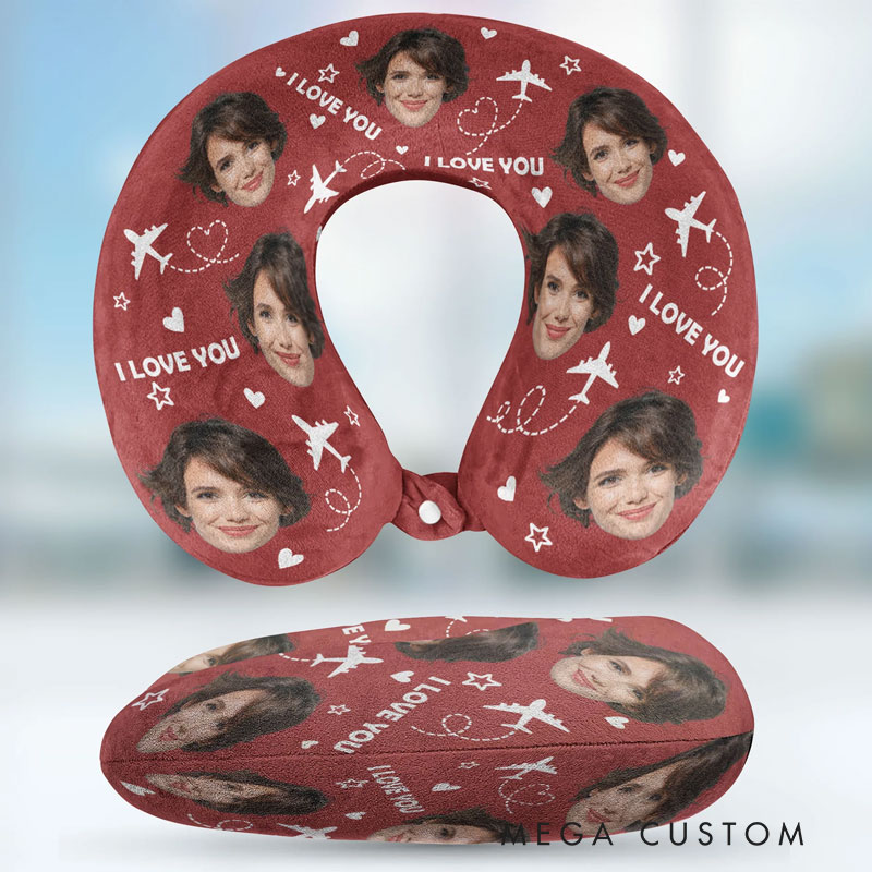 Personalized Photo U-Shaped Travel Neck Pillows I Love You Funny Pillows for Travel Lovers