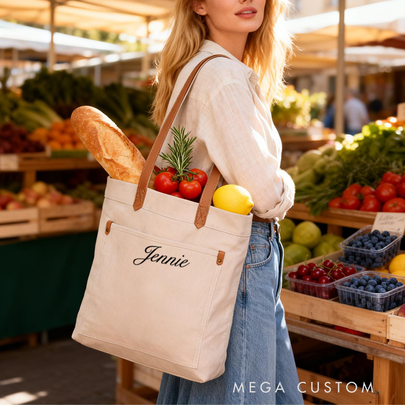 Personalized Canvas Tote Bag with Name Custom Name Bag Canvas Tote Bag Gift for Her Gift for Mother Wife