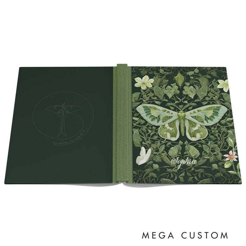 Personalized Luna Moth Hardcover Journal Dark Forest Notebook Magic Lover Gift