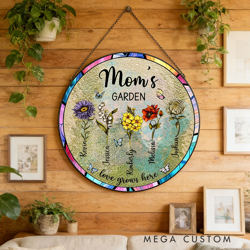 Personalized Birth Month Flower Fairy Stained Glass Suncatcher Grandma's Garden Gift with Name for Gardening Lovers