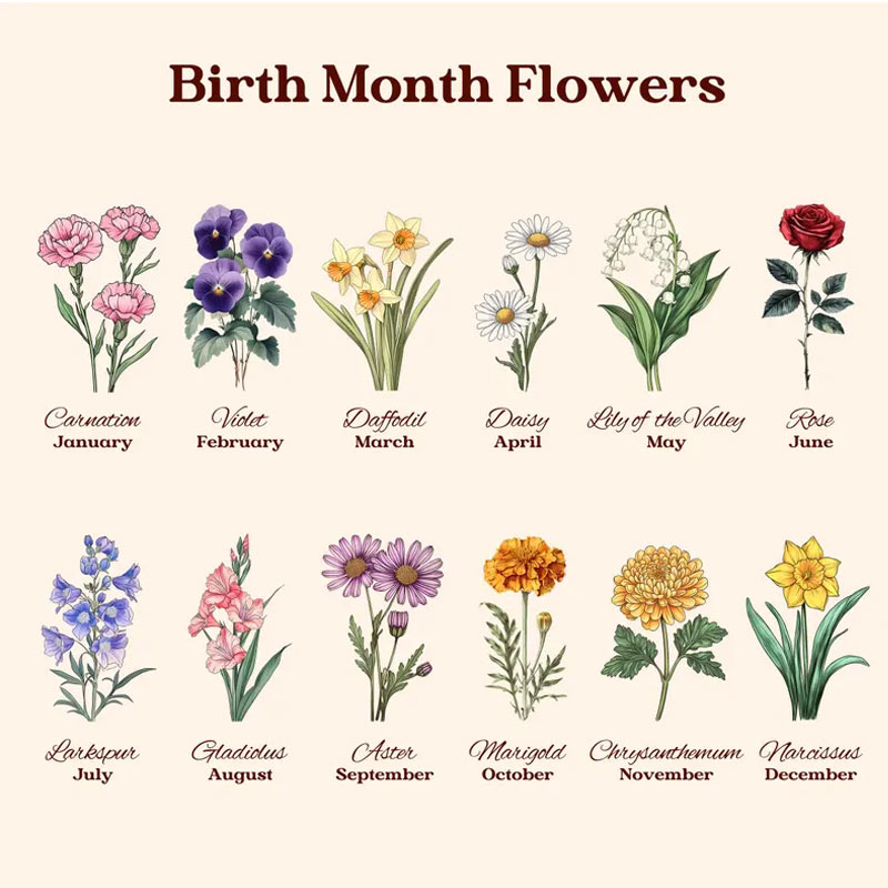 Personalized Family Birth Flowers Glass Suncatcher Home Decor with Name for Gardening Lovers