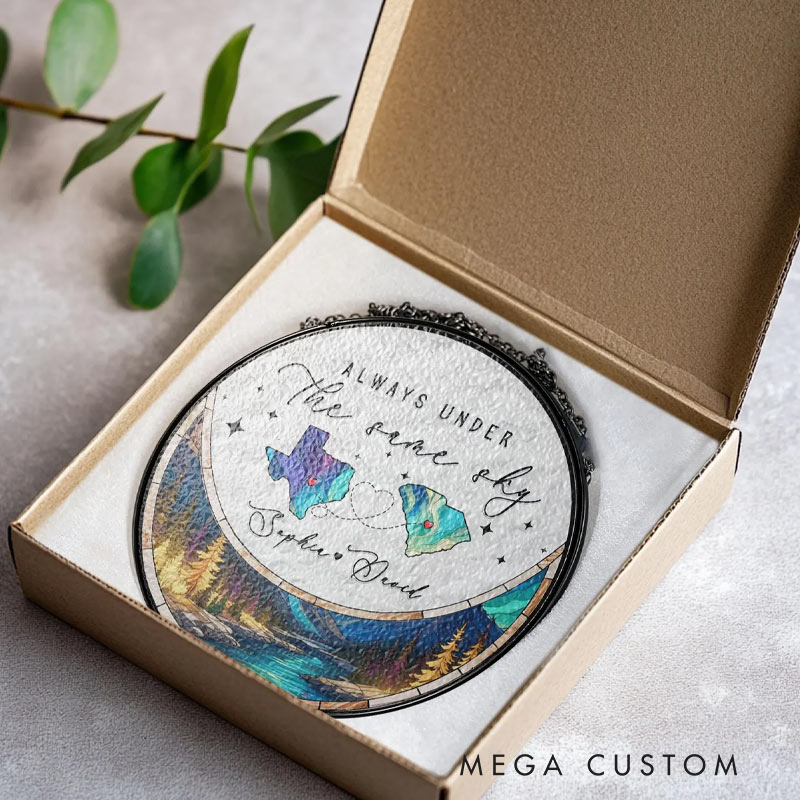 Personalized Long Distance Relationships Stained Glass Suncatcher Two Countries Ornament for Traveling Lovers 