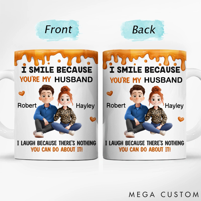 Personalized I Smile Because You Are My Husband 3D Effect Sitting Couple Valentine's Gift for Couple