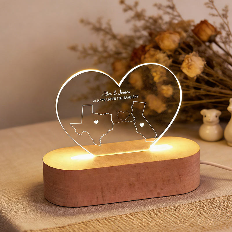 Personalized Two-State Map Night Lamp Long Distance Gift for Traveling Lovers