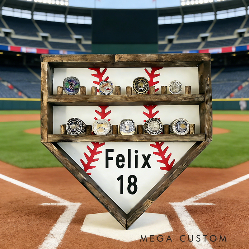 Personalized Baseball Home Plate Championship Ring Display for Baseball Stars