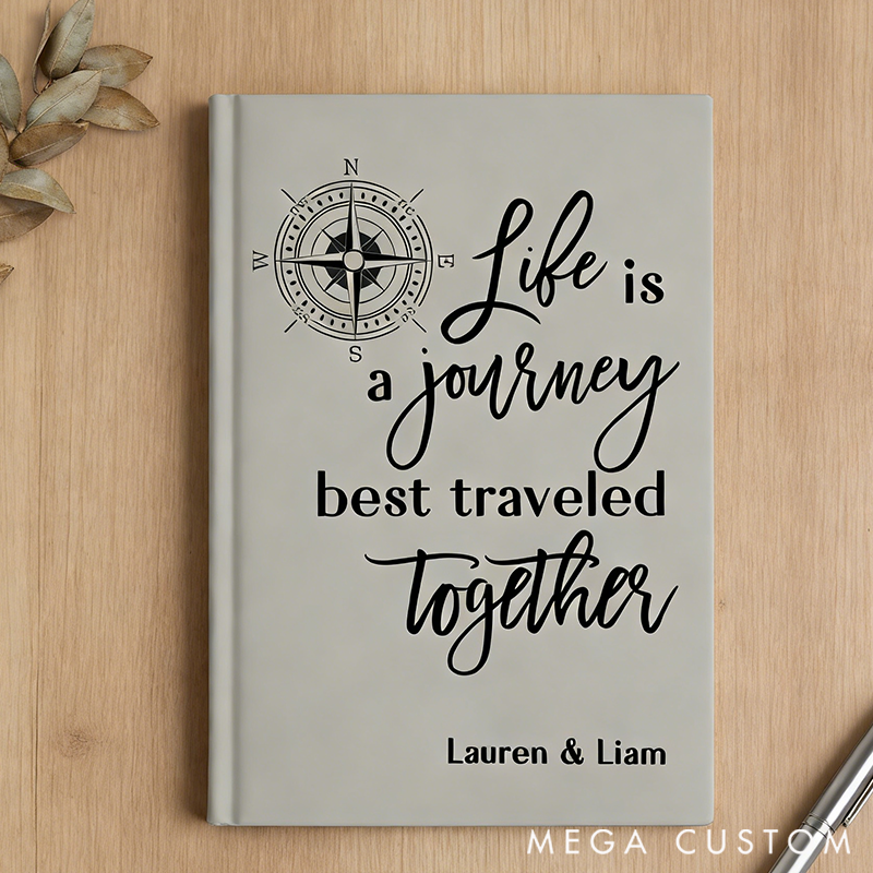 Personalized Travel Notebook Life is a Journey Custom Adventure Book Journal Customized Leatherette Wedding Anniversary Gift for Couple Valentines Gift