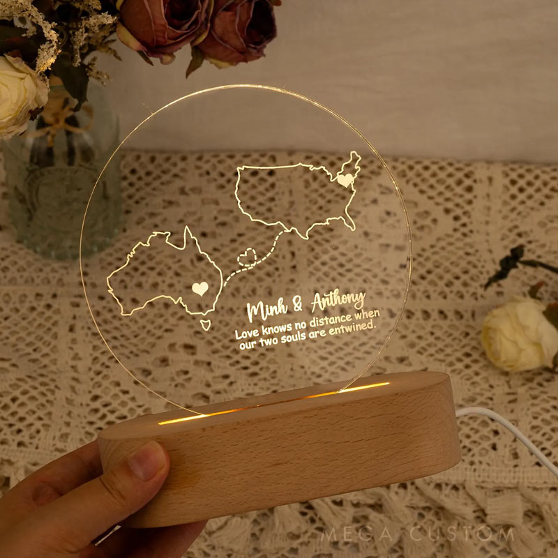 Personalized Two Map Night Light Long Distance Relationship Lamp for Traveling Lovers