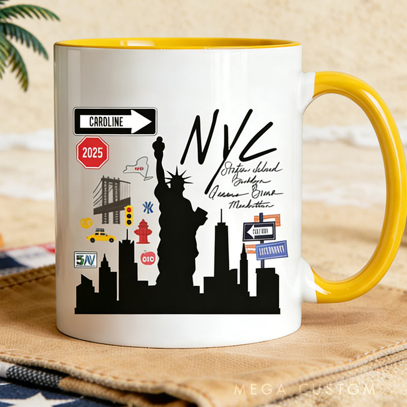 Personalized Name Year NYC Coffee Mug New York Custom Mug for Traveling Lovers