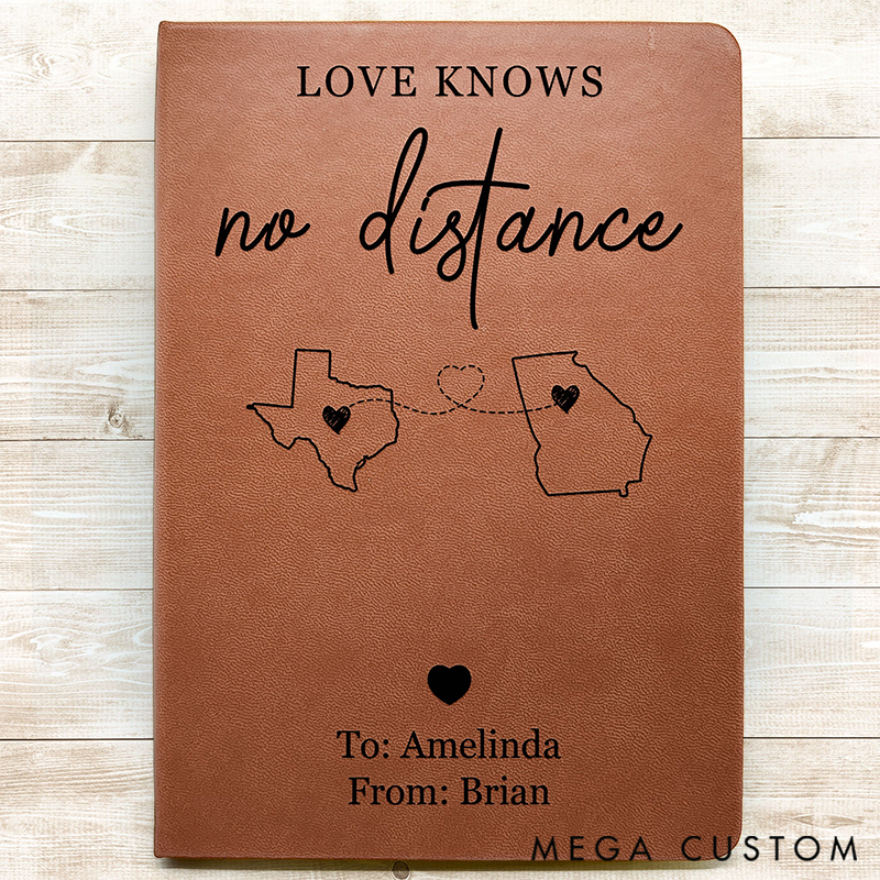 Personalized Two-State Leather Journal Long Distance Gift for Traveling Lovers