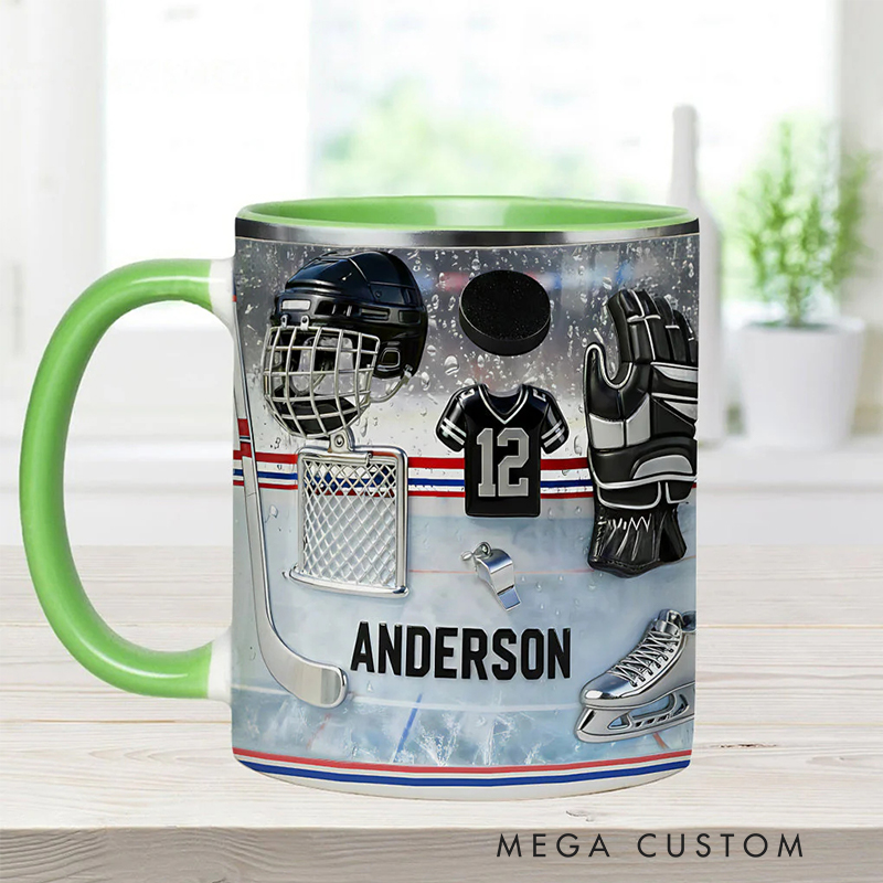 Personalized Ice Hockey Coffee Mug with Custom Name and Jersey Number for Ice Hockey Enthusiasts