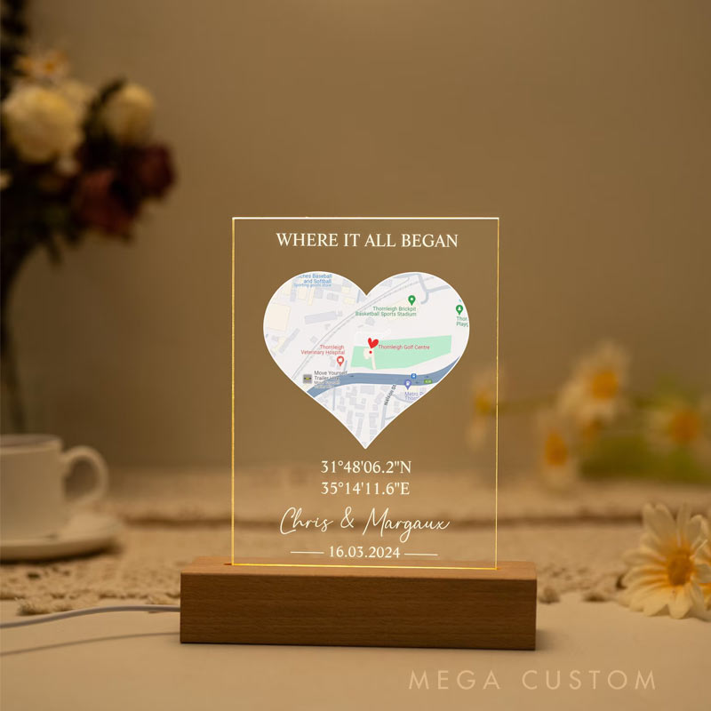 Personalized First Date Map Acrylic LED Light Valentine's Day Gift for Traveling Lovers