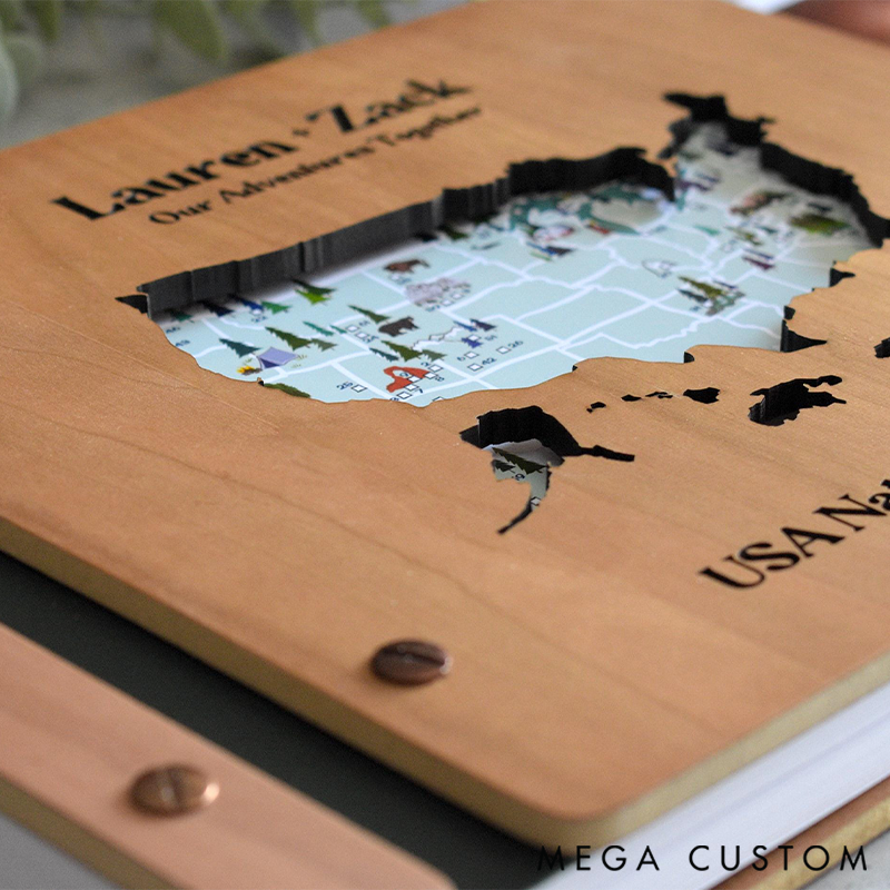 Personalized Travel Scrapbook National Park Sign Book Scrapbook Valentines Gift for Him or Her Couple's Travel Souvenir