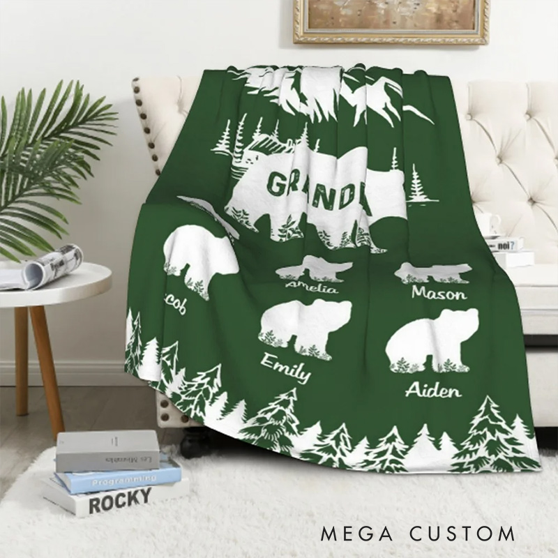 Personalized Papa Bear Blanket with Kids' Names Family Flannel Fleece Blanket Housewarming Decor Birthday Father's Day Gift for Dad Grandpa Him