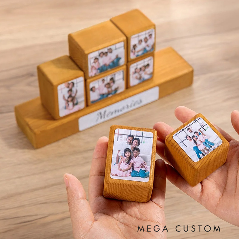 Personalized Wooden Photo Blocks Collage Stackable Wood Photo Block Set Family Picture Gift