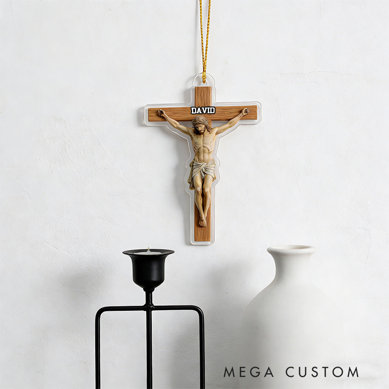 Personalized Jesus on the Cross Acrylic Ornament with Custom Name Christian Holiday Gift Decor Juses Keepsake Faith Based Gift Religious Gift