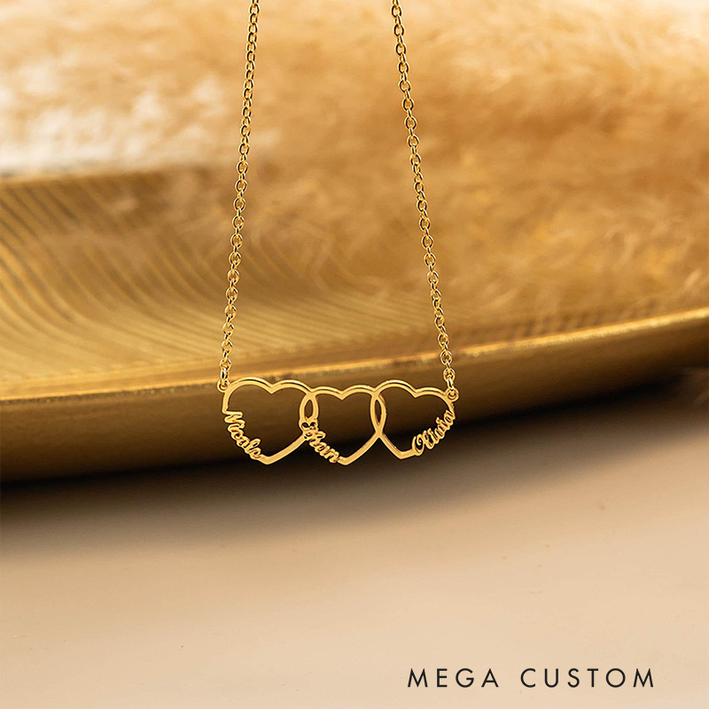 Personalized Family Name Necklace with Heart Multiple Heart Necklace Kids Name Necklace for Mom Gift for Wife Gift for Family