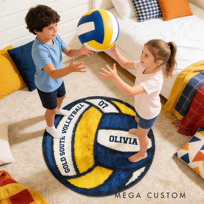 Personalized Volleyball Themed Rug with Custom Name and Team Details for Volleyball Enthusiasts