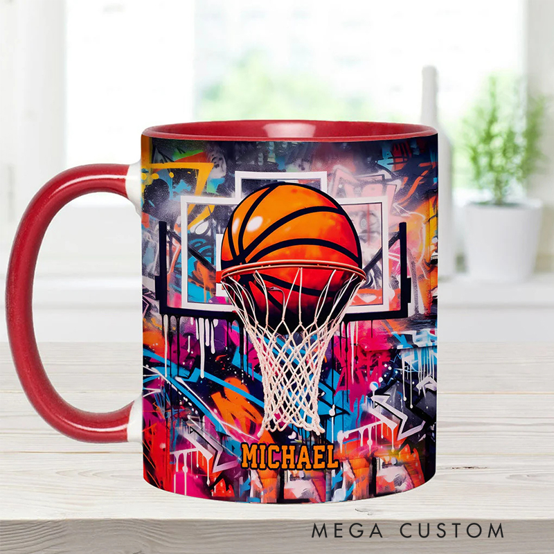 Personalized Basketball Mug with Custom Name and Graffiti Artwork for Basketball Enthusiast