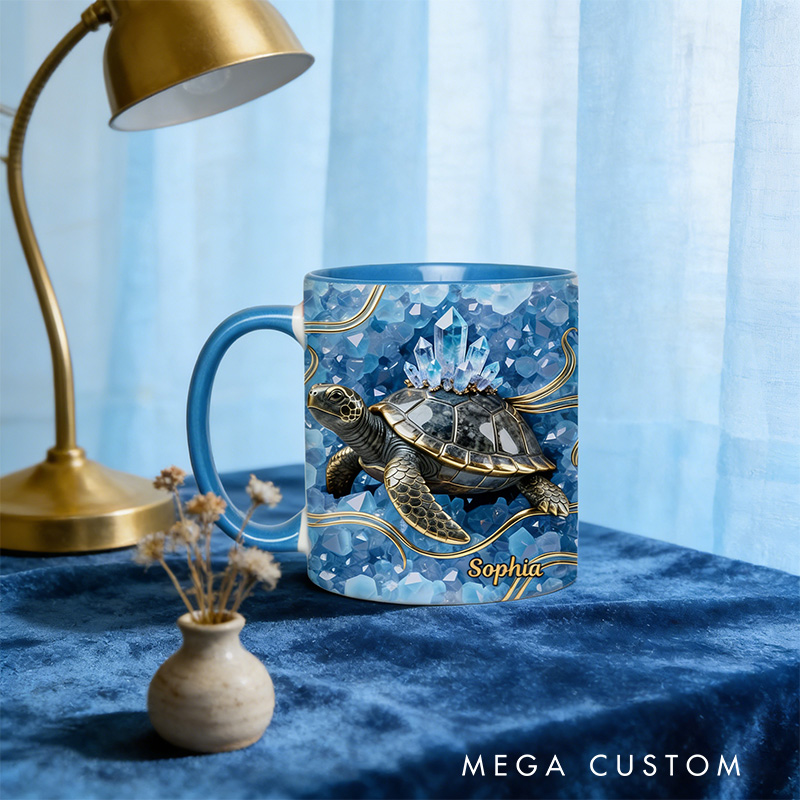 Personalized 2D Flat Magical Crystal Sea Turtle Mug Coffee Mug Magic Lover Mug Witchcore Gift Coffee Mug