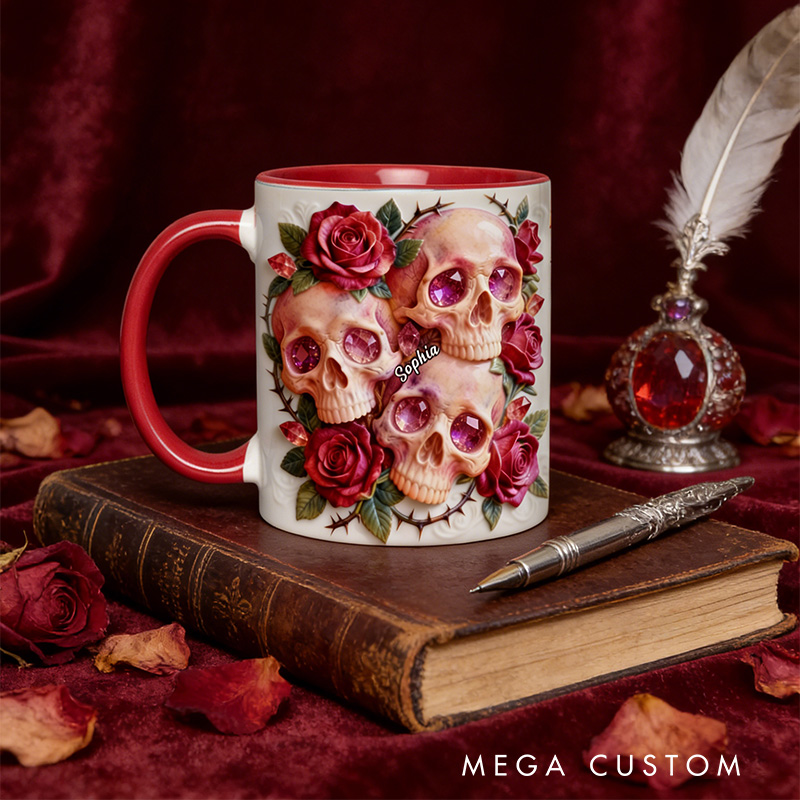 Personalized 2D Flat Magical Rose And Skull Mug Coffee Mug Magic Lover Mug Witchcore Gift Coffee Mug