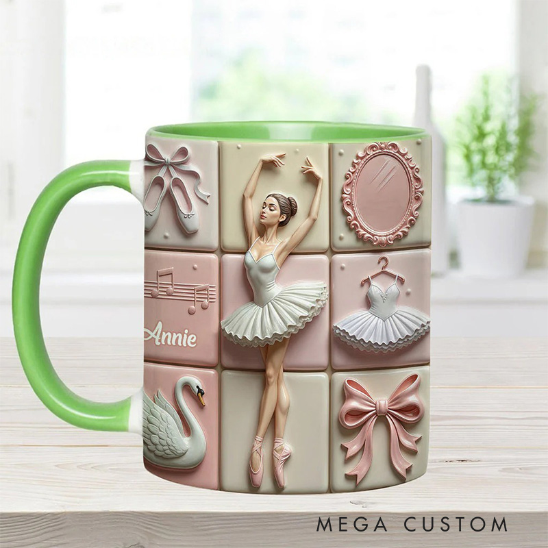 Personalized 2D Flat Ballerina Girl Ballet Mug Dancer Mug Ballet Dance Lover Mug Dancing Gift Coffee Mug