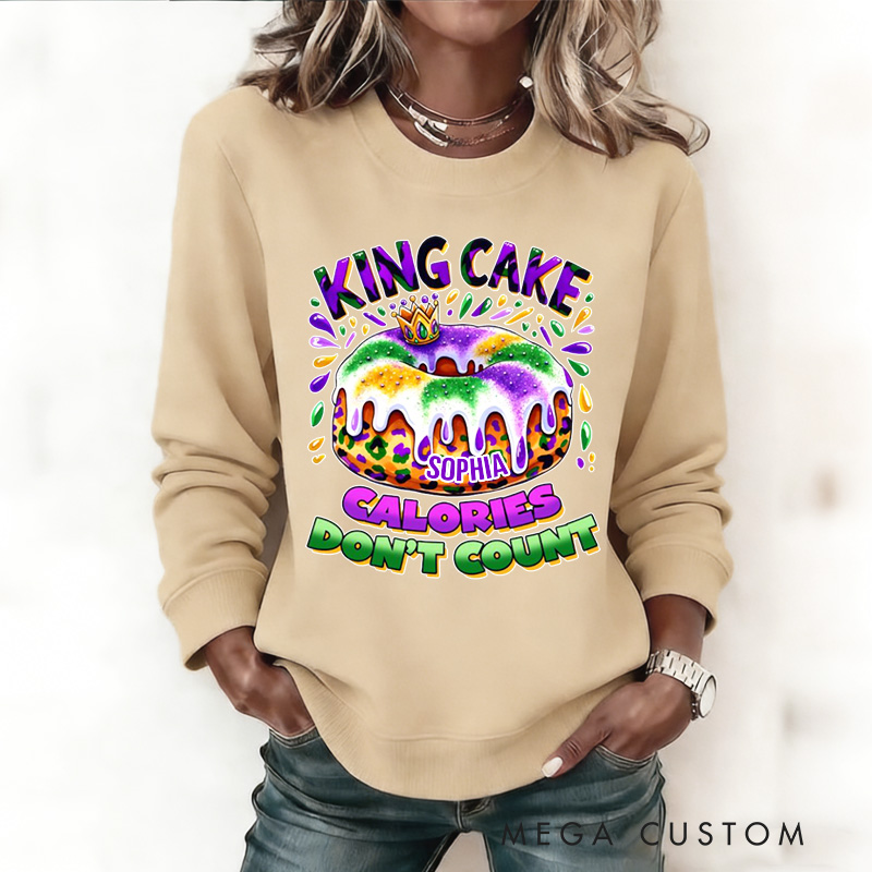 Personalized Calories Don't Count Sweatshirt Mardi Gras King Cake Sweatshirt with Name Mardi Gras Gift for Women Her