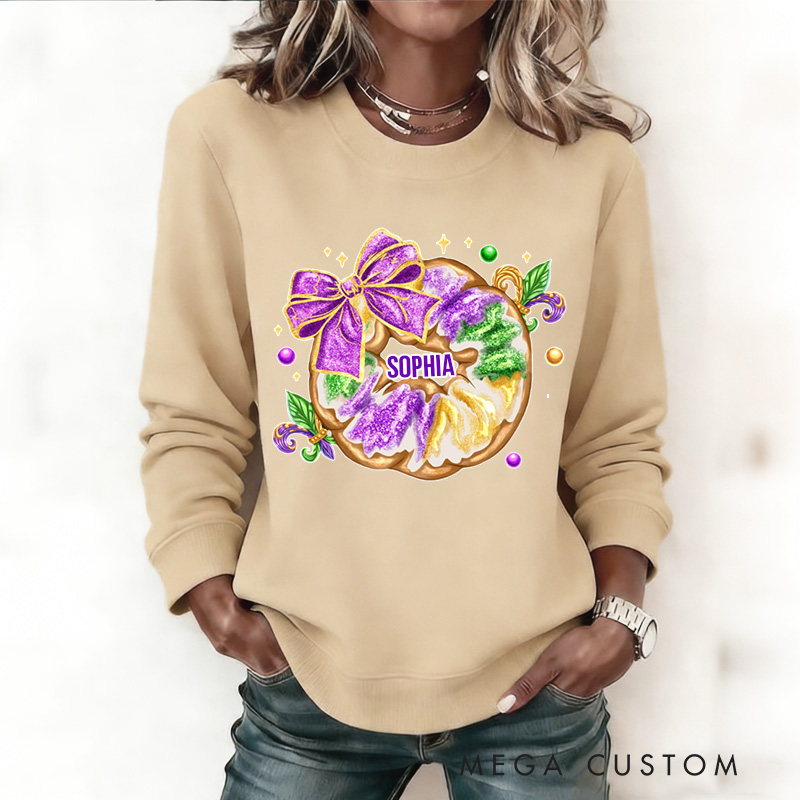 Personalized Calories Don't Count Sweatshirt Mardi Gras King Cake Coquette Sweatshirt with Name Mardi Gras Gift for Women Her