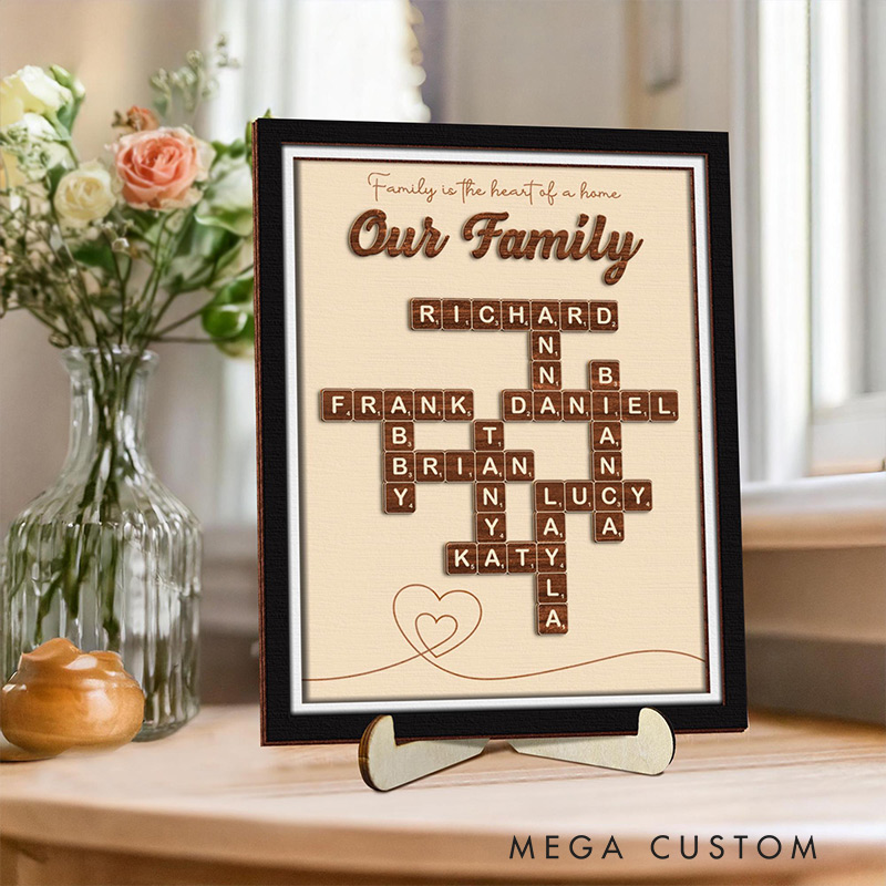 Personalized Scrabble Family Name Frame Scrabble Puzzle Grandkid Crossword Scrabble Wooden Sign Unique Gift for Parents Grandparent Family Last Name Sign