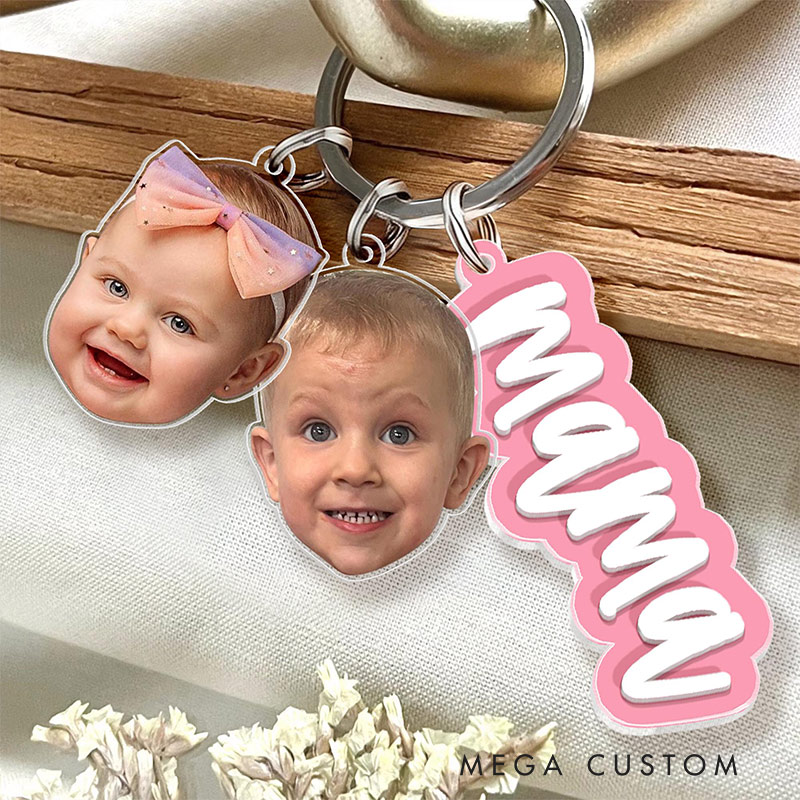 Personalized Grandma Keychain With Kids Face Charm Custom Gift for Grandma Nana Keychain Gift from Grandkids Gift for Mom