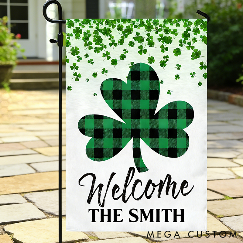 Personalized Welcom St Patrick's Day Lucky Shamrocks Garden Flag & House Flag Gift for Gardening Lovers