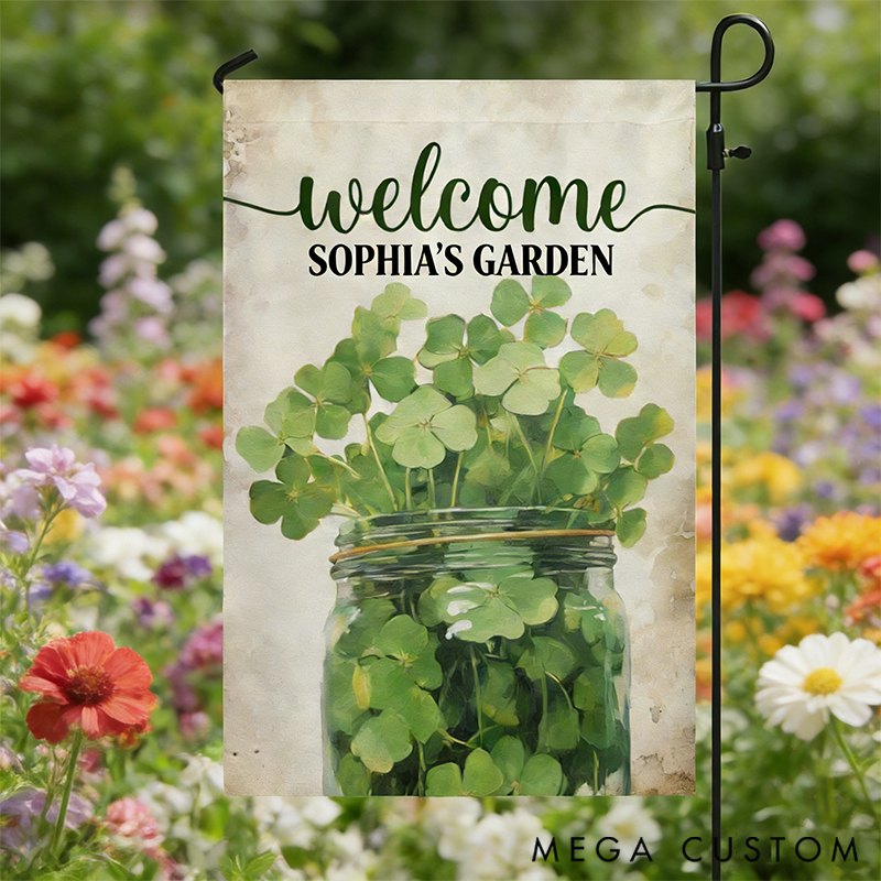 Personalized Welcome Shamrocks in the Bottle St Patrick's Day Garden Flag & House Flag Gift for Gardening Lovers