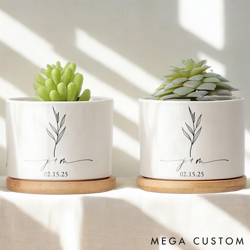 Personalized Engagement Ceramic Planter Gift for Garden Lovers Valentines Gift