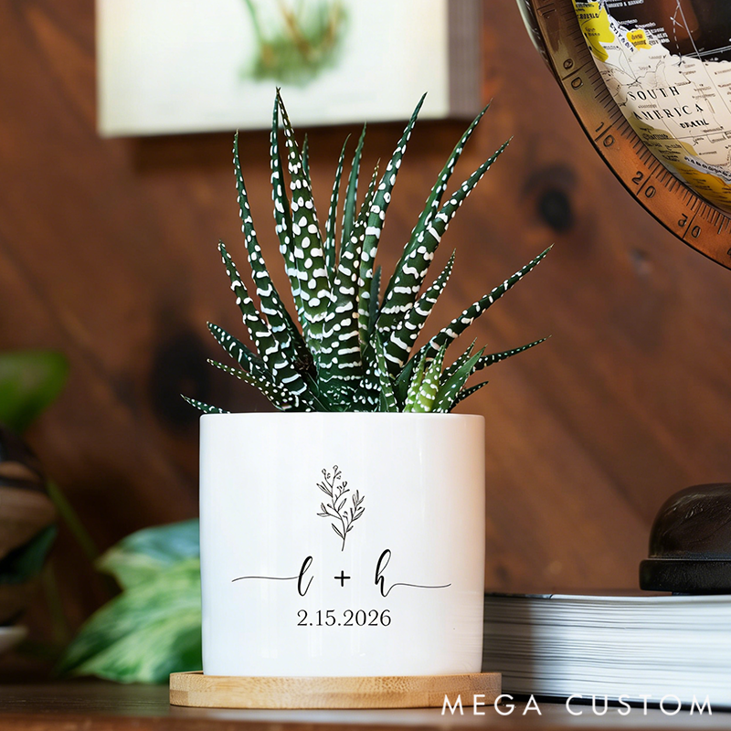 Personalized Ceramic Planter Engagement Gift Love Grows Here for Garden Lovers Valentines Gift