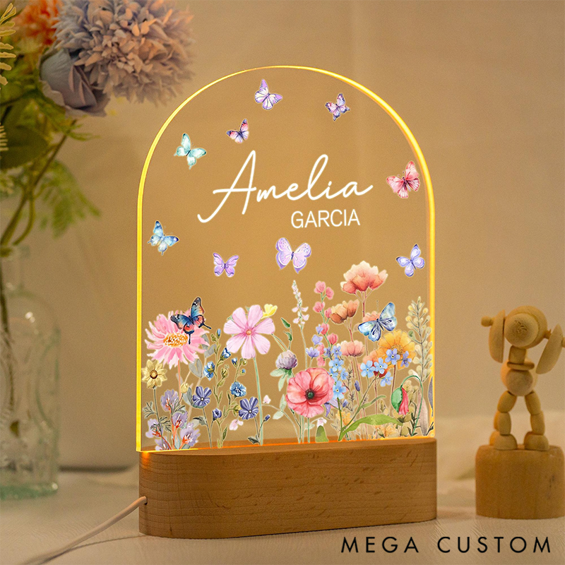 Personalized Custom Floral Butterfly Name Night Light with Name LED Light Gardening Lover Gift Garden Gift
