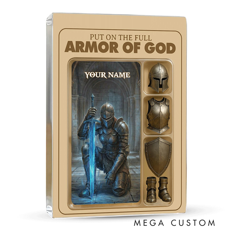 Personalized Put the Full Armor of God Acrylic Block with Custom Name Table Decor Prayer Best Gift Religious Gift Christian Gift for Christian Man